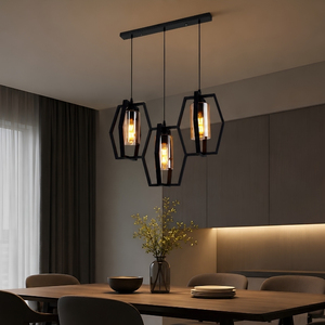 Luminaire suspendu nid d'abeille à 3 lumières, abat-jour en verre ambré décalé pour îlot de cuisine - Product Image 1