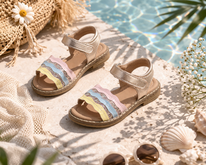 <span class=keywords><strong>Sandali</strong></span> con glitter color <span class=keywords><strong>oro</strong></span> rosa per ragazze, <span class=keywords><strong>sandali</strong></span> piatti con cinturino ondulato colorato e cinturino alla caviglia regolabile, graziose scarpe estive per bambini - Product Image 3