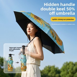Mini parapluie pliant 5 sections avec poignée rétractable, protection solaire et anti-pluie, cadeau tendance, vente en gros, logo personnalisé - Product Image 1