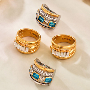 Anillo de banda estrecha de acero inoxidable chapado en oro de 18 quilates de moda, resistente al agua, con circonita creada en laboratorio, para compromiso, boda, fiesta, regalo para mujer - Product Image 2