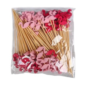 Brochettes à fruits en bambou à motif flamant rose, 10 pièces, réutilisables, outils de décoration pour cocktails - Product Image 3