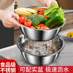 Passoire de cuisine en acier inoxydable, égouttoir à légumes, bol épaissi pour riz, panier de drainage, bol de qualité alimentaire - Product Image 2