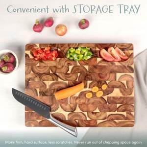 เขียงไม้อะคาเซียแบบปลายสาย XL สามารถเปลี่ยนได้อเนกประสงค์บล็อกเขียงหั่นเนื้อหนาพร้อมที่จับแบบร่องน้ำ - Product Image 5