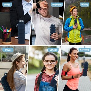 ขวดน้ำพับได้ซิลิโคน 500 มล. ปลอดสาร BPA ป้องกันการรั่วซึม น้ำหนักเบา ใช้ซ้ำได้ เหมาะสำหรับเด็ก เล่นกีฬา เดินทาง ออกกำลังกาย ตั้งแคมป์ เดินป่า - Product Image 5