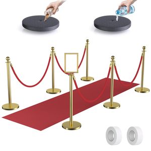 6 Postes <span class=keywords><strong>de</strong></span> Separación con Cuerdas <span class=keywords><strong>de</strong></span> Terciopelo, Alfombra Roja y Marco para Letreros, Marco para Letreros Tamaño <span class=keywords><strong>A4</strong></span> para Decoración <span class=keywords><strong>de</strong></span> Fiestas con Alfombra Roja - Product Image 1