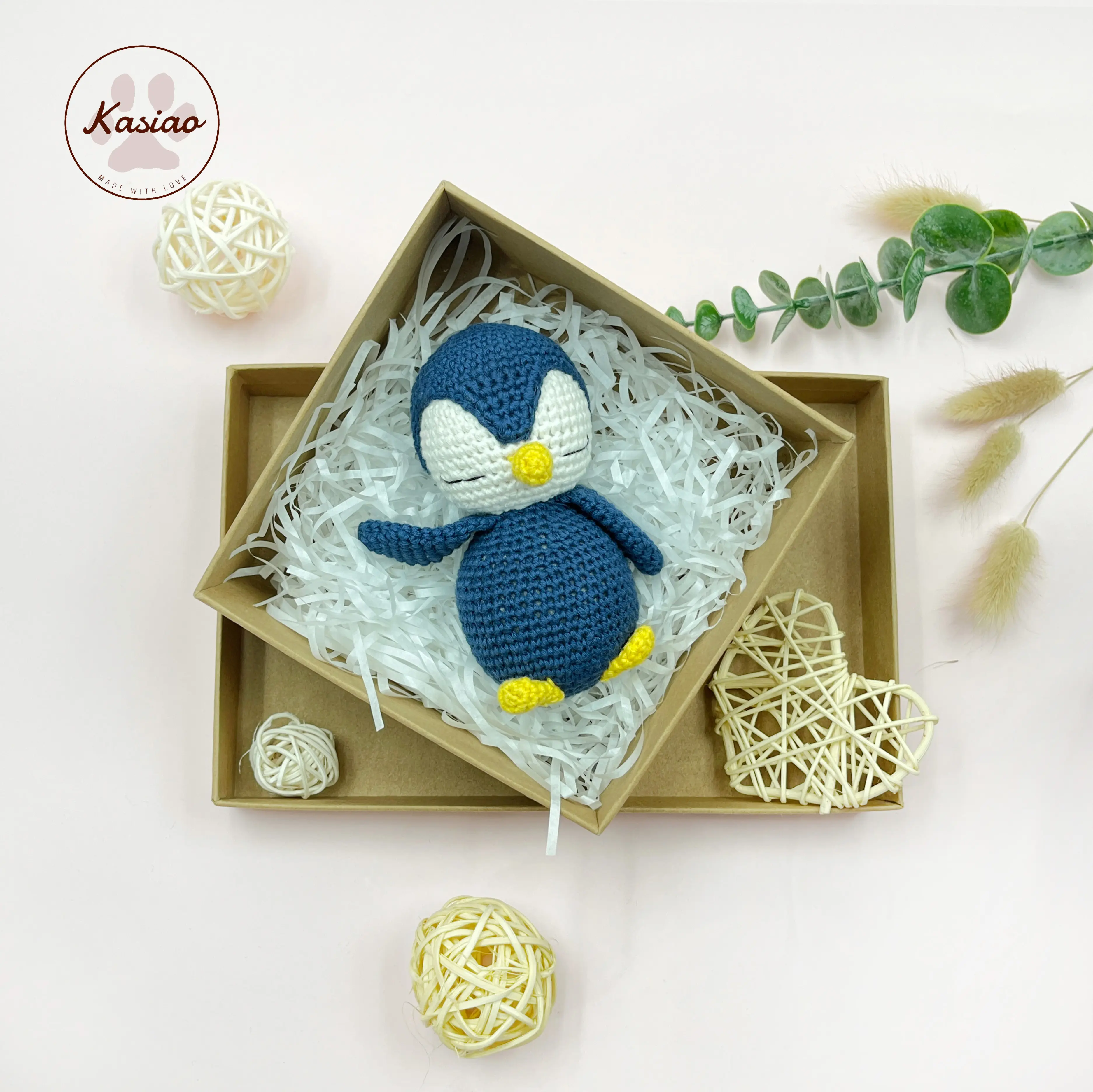Handcraft Crocheted Craft Toys Handmade Cotton Knit Weave Penguin Kit Doll Toy For Kids Educational Knitting Toy
