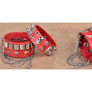 Exquisita Pulsera de Aleación con Remaches de Estrella y Calavera para Mujer, Pulsera de Cuero PU Multicolor, Joyería Hiphop Moderna, Regalos - Product Image 2