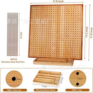 Planche de blocage carrée en bois avec chevilles pour projets de tricot et de crochet – Organisateur pratique pour les loisirs créatifs - Product Image 4