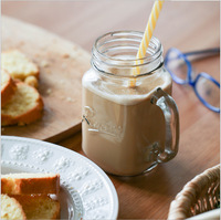 Tasse en verre transparent avec poignée 480ML Creative Sippy Son Cup Ménage 16 oz 500ml Emboss Mason Jar avec couvercle et paille