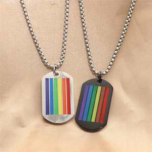 yunnique Stainless Steel Rainbow Striped Pendant Necklace Men's Geometric Themed Gift Jewelry 280644 - Product Image 1