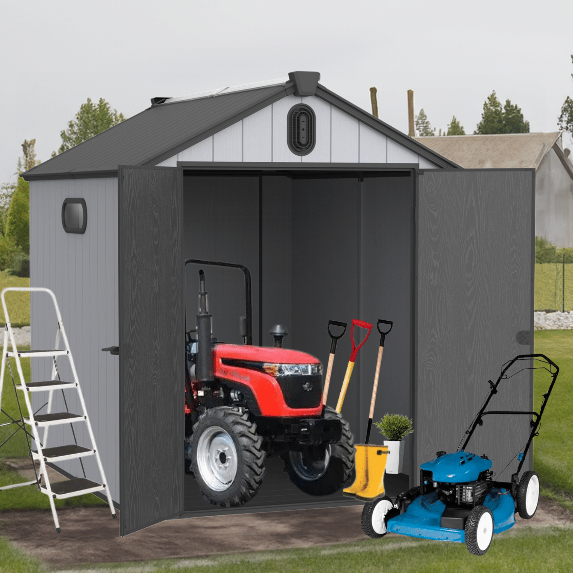 6*8 Foot classy resin plastic storage shed easy to assemble rodent resistant storage room Suitable for outdoor use with floor