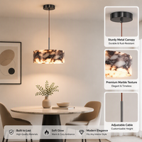 Lampe suspendue en forme de tambour en marbre veiné, câble réglable, LED, pour table à manger, salon, îlot de cuisine, décoration