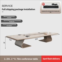 Table de conférence de luxe moderne, grande table de réunion de salle de conseil avec base incurvée et boîte de rangement pour câbles pour bureau