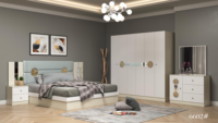 Ensemble de Chambre d'Hôtel Design de Luxe à Prix Abordable, Lit King Size, Mobilier de Chambre avec Armoires 6 Portes, Ensemble de Chambre en MDF
