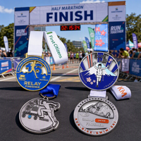 Médaille de marathon personnalisée 3D OEM, médaille de finisseur de course, médaille de relais virtuel, triathlon, or, argent, alliage de zinc, ruban couleur pleine
