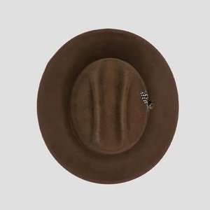 Chapeau Fedora Trilby en laine marron avec accent plume, bord court, unisexe, décontracté, pour fêtes et voyages - Product Image 2