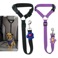 Perlengkapan Hewan Peliharaan Tali Pengaman Mobil yang Dapat Disesuaikan dan Dapat Ditarik dengan Desain Bunga untuk Anjing dan Kucing - Tali Sandaran Kepala