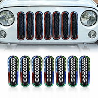 Vente en gros usine pour modèles Jeep Wrangler JK/JKU 2007-2018 : Cache de protection de calandre RGB, ensemble de 7 pièces d'inserts de calandre avant en maille
