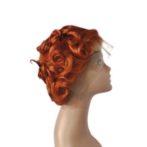 Perruque <span class=keywords><strong>Rose</strong></span> bouclée Bob courte coupe <span class=keywords><strong>de</strong></span> lutin dentelle perruque humaine noeuds blanchis dentelle frontale 13x4 Pixie perruque avec des cheveux <span class=keywords><strong>de</strong></span> bébé - Product Image 4