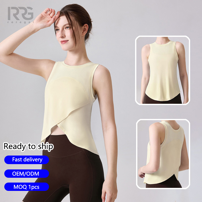 Roregal Spring Summer Women's Yoga Tank Top Loose Fit Cross Back Workout Shirt Quick Dry Sleeveless Gym Top