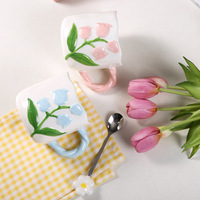 Tasse en céramique personnalisée de haute qualité en forme de tulipe, style pastoral créatif, pour café/eau, cadeau d'anniversaire pour femme ou couple