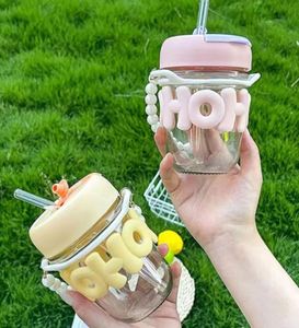 Gobelet en verre portable de 400 ml pour enfants, écologique, esthétique, avec chaîne de perles et bouchon à paille, idéal pour l'été – USA Mairun Back - Product Image 5