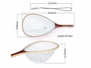 Nouvelle poignée en bois populaire filet à main filet en caoutchouc filets d'atterrissage de pêche - Product Image 5