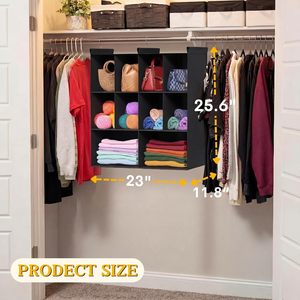 Organisateur de placard suspendu à 10 compartiments en tissu non tissé avec 3 crochets pour le rangement des vêtements dans la chambre - Product Image 3