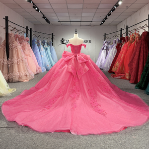 Vestido de Quinceañera Jancember 8566 Popular Color Fucsia con Hombros Descubiertos y Lazo - Product Image 4