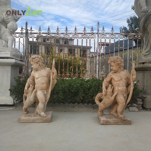 ONLYART diseño de fábrica puede por encargo mármol natural tallado desnudo niño pequeño jardín estatuas con perro - Product Image 3