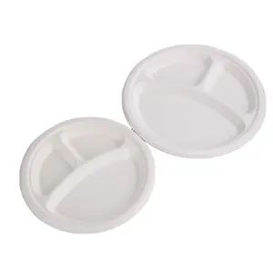 2024 New Arrival Good Quality 9" 3-compartment Plate Waterproof Oilproof Paper Plate Pulp Plate