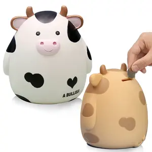 cartoon home decor cute cow pvc coin bank tabletop ornament black with white cow piggy bank for kids gift