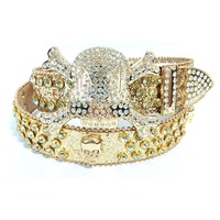 Boucle de ceinture en métal pour homme, style western, avec crâne en strass, haute qualité, forme personnalisée, sertie de diamants, avec logo