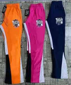 Calças de carga masculinas, logotipo personalizado oem bloco de cores calças de costura calças casuais empilhadas calças de corrida