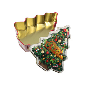 Christmas Tree Shaped <b>Tin</b> Storage Can with Merry Christmas Design for Holiday Gift Candy & Cookie Packaging - Product Image 5