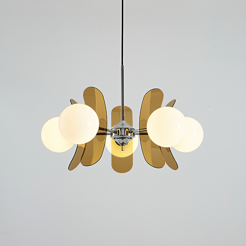 ZG Nordic Iron Modern LED Ceiling Lamp with Glass Shade Warm White Light for Restaurant & Living Room Decorative Chandelier