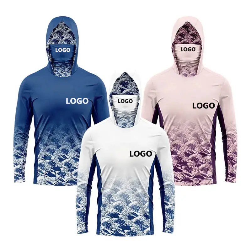 2026 NEW KJ Men Women Kids Custom Design Quick Dry Fishing Wear Breathable Long Sleeve Mask Hooded Fishing Shirts Spf 50 UV