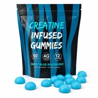 Gomitas de Creatina 4G, Sabor Frambuesa Azul, 60 Unidades, Crecimiento y Recuperación Muscular, Vegano, OEM ODM