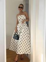 Robe midi blanche à pois sans bretelles, robe rétro taille haute coupe trapèze pour femme, tenue de soirée et de vacances d'été