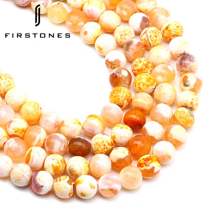 Obral 6Mm 8Mm 10Mm Batu Akik Api Alami Bulat Mentah Batu Permata Kuning Agate Beads untuk Perhiasan