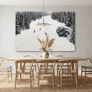 Quadro Moderno Dipinto a Olio Sci Sportivo su Tela, Arte Murale Invernale con Texture, Regalo Personalizzato, Sciatore Montagna Innevata, Acrilico Fatto a Mano - Product Image 2