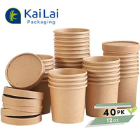 Gobelets et bols en papier kraft jetables recyclables avec couvercle pour soupe, biscuits, nouilles - Tailles 8/12/16/26/32 oz