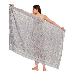 Pareo de Algodón con Estampado a Mano en Gris Granito y Mostaza para Mujer, Ligero, para Usar como Cubrebañador, Ropa de Playa y Resort para el Verano - Product Image 1