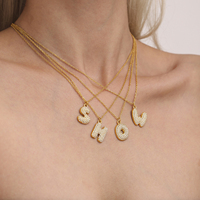 Kalung Huruf Hip Hop Berlapis Emas 18K dengan CZ, Baja Anti Karat, Alfabet A-Z 26 Huruf Inisial Kapital, Liontin Wanita, Perhiasan Mewah