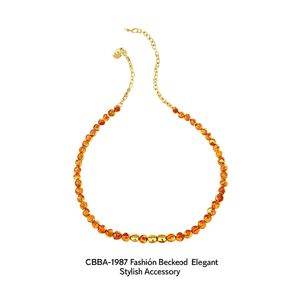 Collares de Cuentas de Acero Inoxidable 316L Chapados en Oro con Forma de Bola Ámbar CBBA-1987 - Accesorio Unisex Elegante y con Estilo - Product Image 2