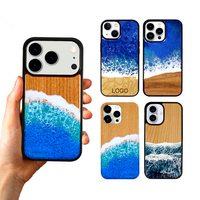 Coque de téléphone en bois thème plage avec design vague océanique en résine 3D, antichoc, personnalisable, cadeau pour iPhone 17