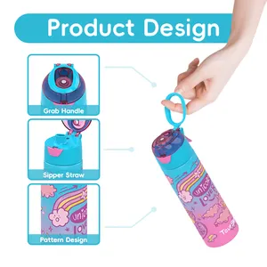 Nova Patente Eco Friendly Crianças Garrafas De Água De Aço Inoxidável Vácuo Frasco Esporte Com Bpa Free Lid Straw