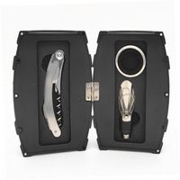 Kit d'accessoires portables 5 pièces en acier inoxydable pour ouvre-bouteille de vin avec tire-bouchon et autocollants pour boissons - 3 en 1 pour usage en restaurant