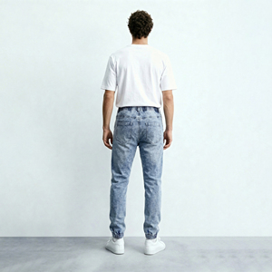 <span class=keywords><strong>Jeans</strong></span> da Uomo Slim Fit in Denim Effetto Acido Stile Moto Streetwear Vintage Blu con Elastico in Vita e Coulisse 2026 - Product Image 4