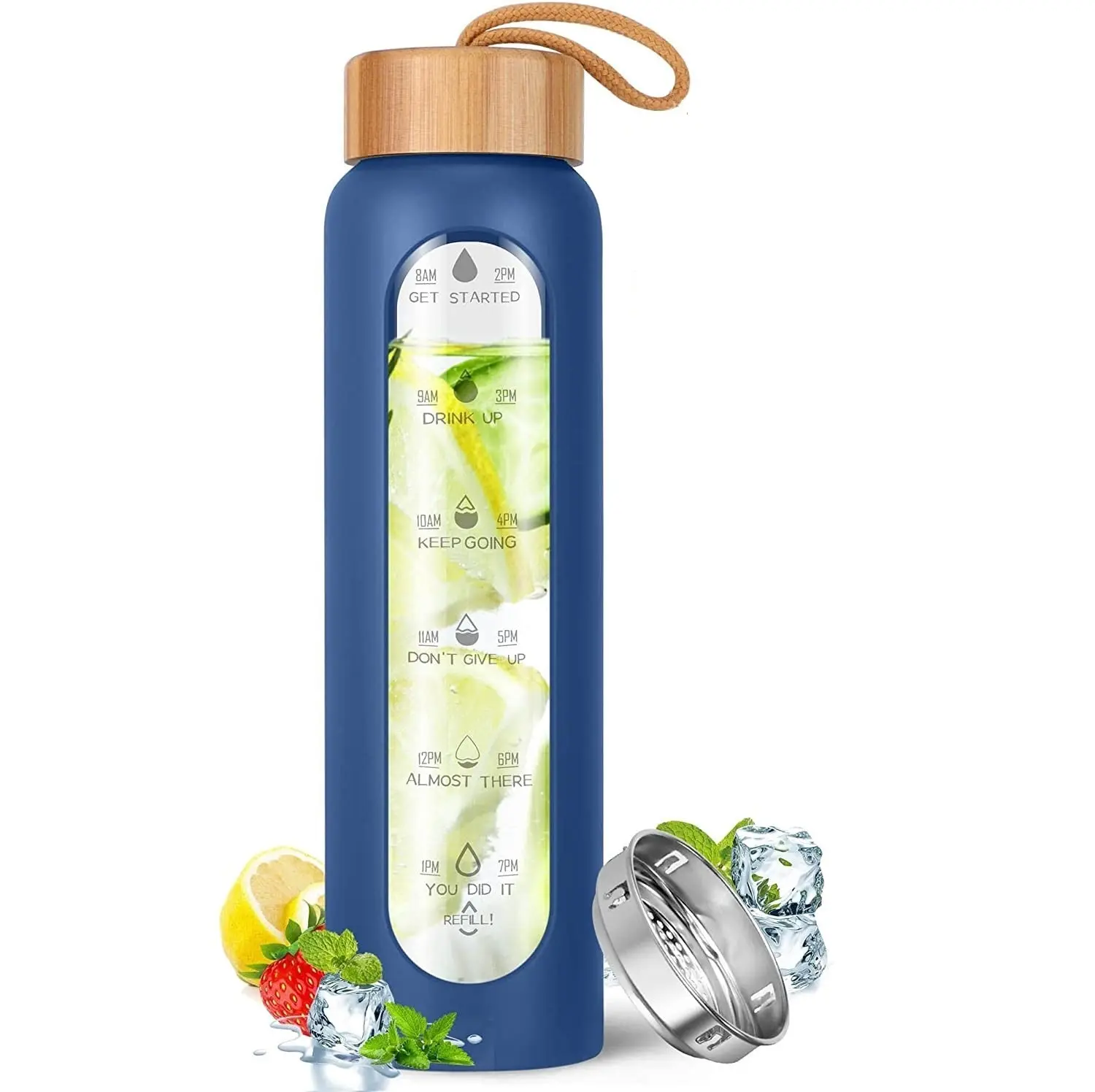 Bouteille d'eau en verre avec gobelets en silicone, vente en gros, 1000ml